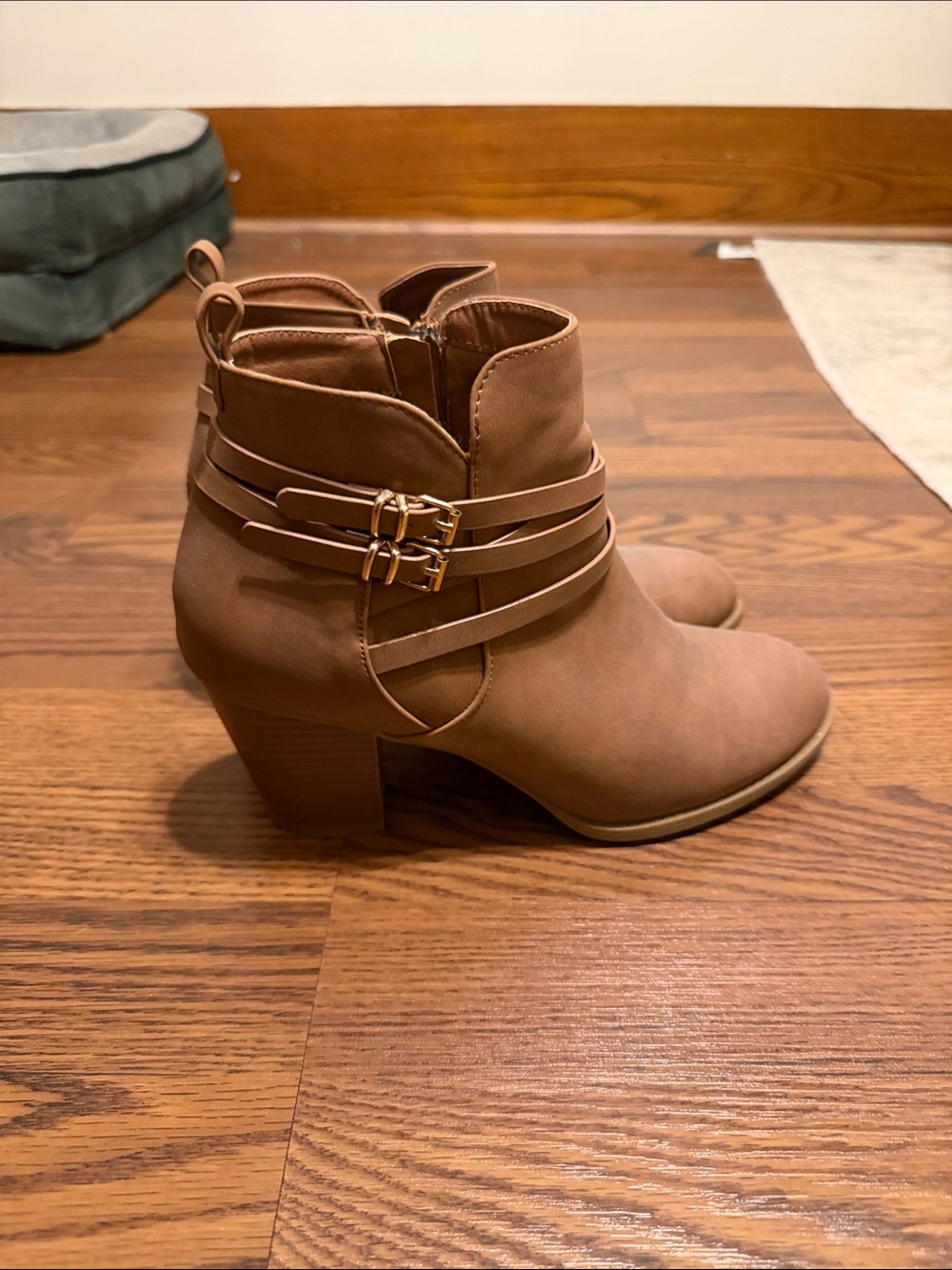 TOP Moda Tan Buckled Ankle Bootie